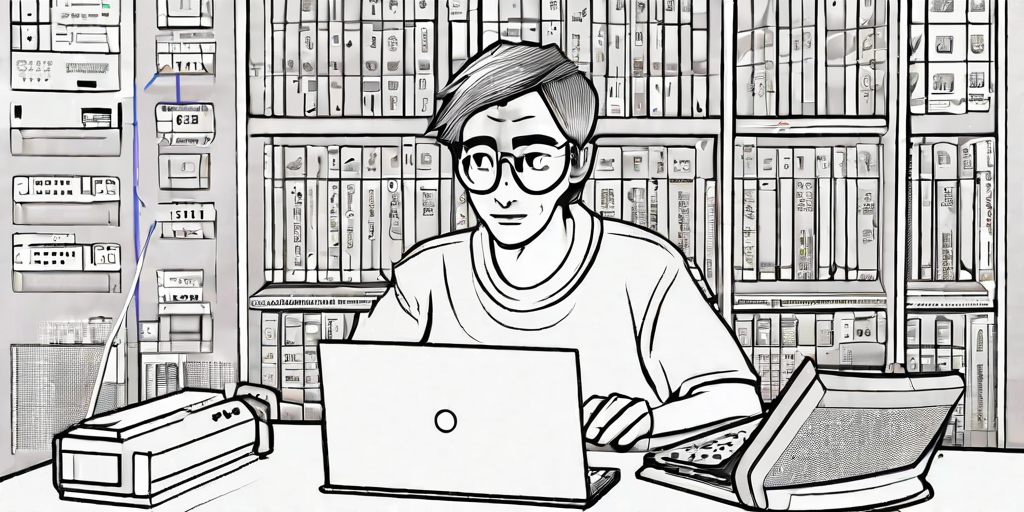 A Computer user sitting at a laptop. lineart done with stable diffusion XL and invokeAI