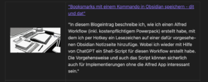 Zeig einen Bookmarkeintrag mit Text, klicken Title und einem Text