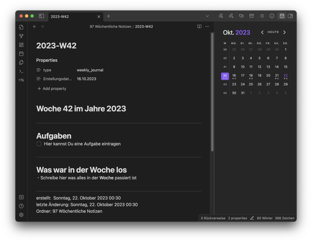 Beispiel einer Notiz, die mit dem vorgestellten Template gerendert wurde