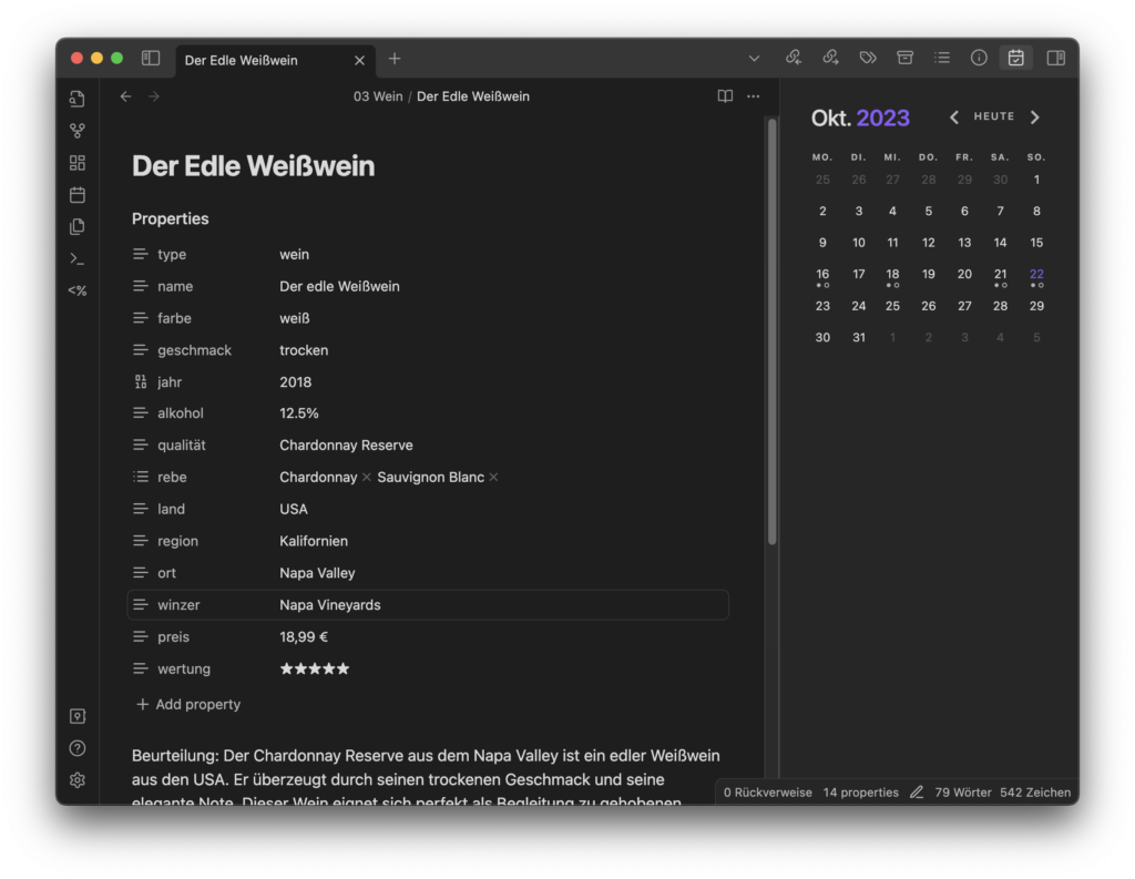 Kalender Ansicht im rechten sidepanel