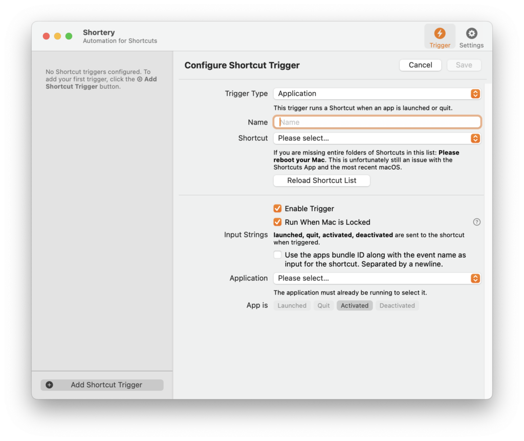 Die Trigger-Ansicht,. wird im Detail im Text erklärt