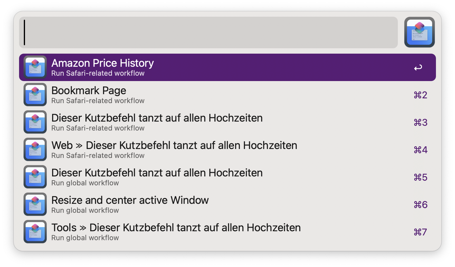 Bild zeigt eine beispielhafte Liste vonBurCuts Workflows