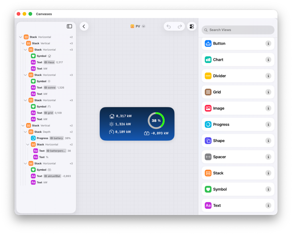Dies Bild zeiget gt die gesamte Canvas Definition  des PV Widgets
