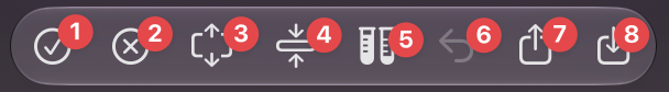 Auf dem Bild ist eine Reihe von Symbolen zu sehen, die als Benutzeroberfläche dienen. Diese Symbole sind durch rote Zahlen gekennzeichnet und könnten verschiedene Funktionen repräsentieren. Doe Bedeutung wird im Text erklärt