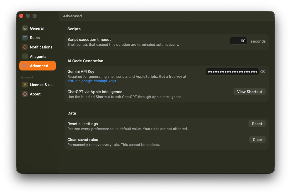 Das Bild zeigt einen Screenshot der Einstellung für die Verwendung von Gemini KI in Crank.